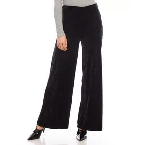 Arianne Crushed Velvet Pants Wide-Leg High Rise Elastic Waist Black Womens S